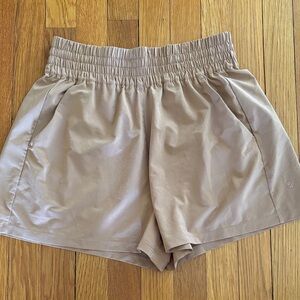 CRZ YOGA Women's Tan Athletic Shorts with Elastic Waist